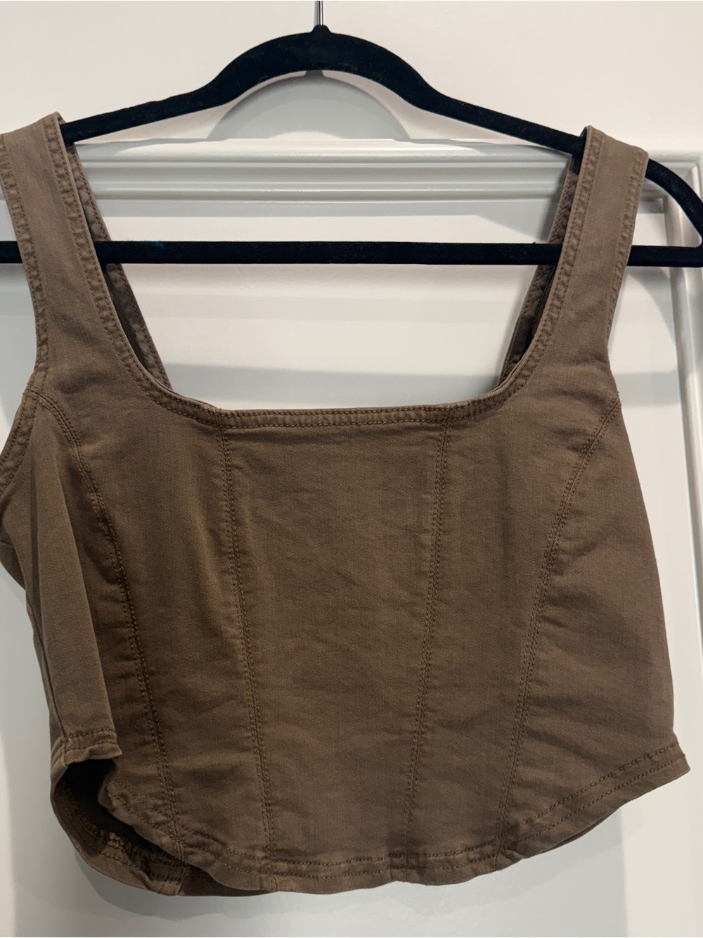 Free People Brown Square-Neck Cotton Crop Tank Top - M